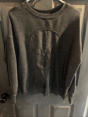 Maurices Black Washed Skull Crewneck Sweatshirt